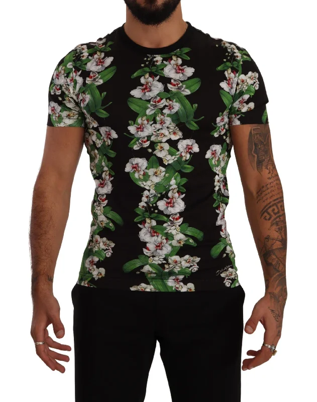 vintage style short sleeve t-shirt -Dolce & Gabbana Elegant Floral Crewneck Tee for Men's Men