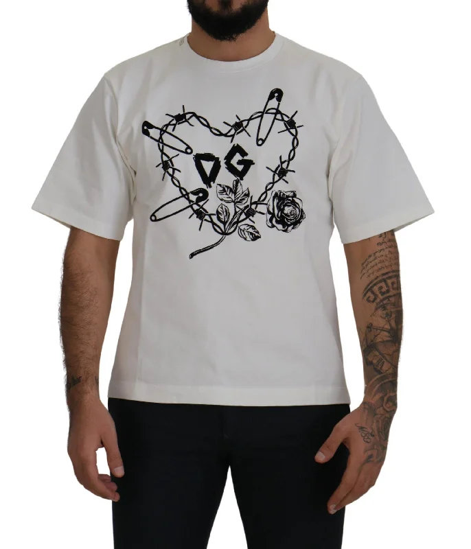 elegant short sleeve shirt for women -Dolce & Gabbana Elegant  Heart Roses Crewneck Men's Tee