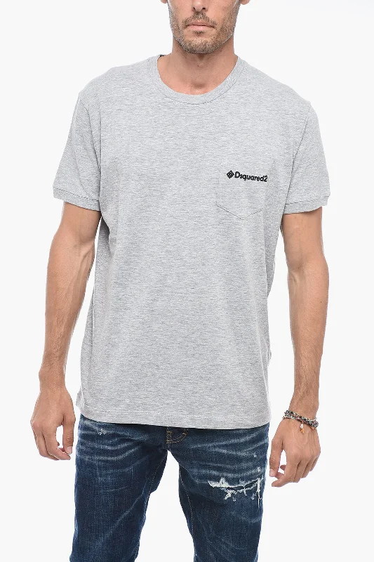 short sleeve t-shirt for autumn weather -Dsquared2 Crewneck T-Shirt with Logoed Chest Pocket