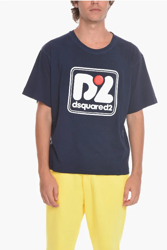 casual short sleeve t-shirt for home -Dsquared2 Crewneck T-shirt with Maxi Embossed Logo