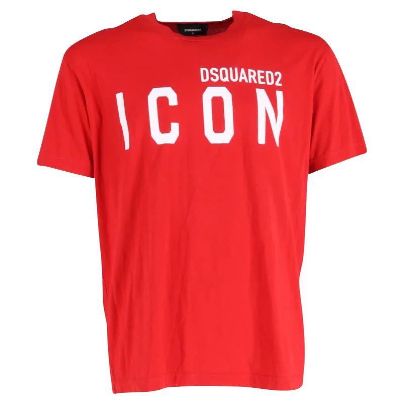 breathable short sleeve t-shirt for women -Dsquared2 Icon-Printed Crewneck Short-Sleeved T-Shirt in Red Cotton