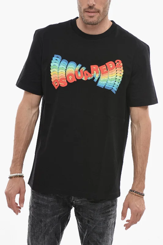 men’s short sleeve casual button-up -Dsquared2 Printed Crewneck T-shirt with Multicolored Logo