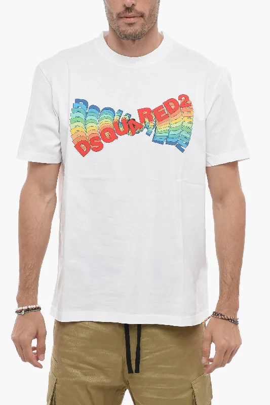 short sleeve graphic t-shirt for teenagers -Dsquared2 Printed Crewneck T-shirt with Multicolored Logo