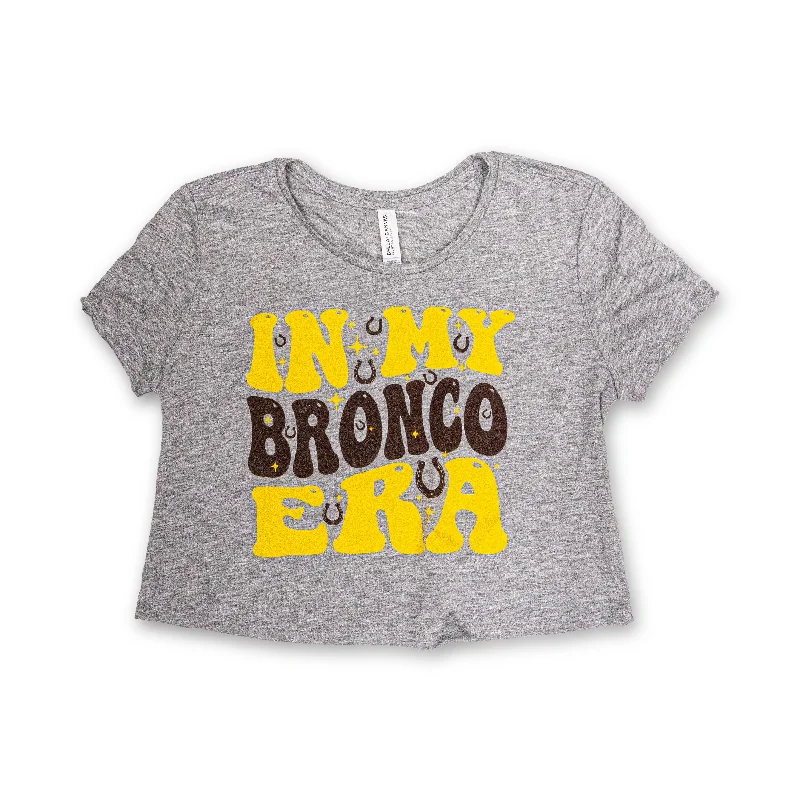 stylish short sleeve shirt for travel -In My Bronco Era Crop Tee