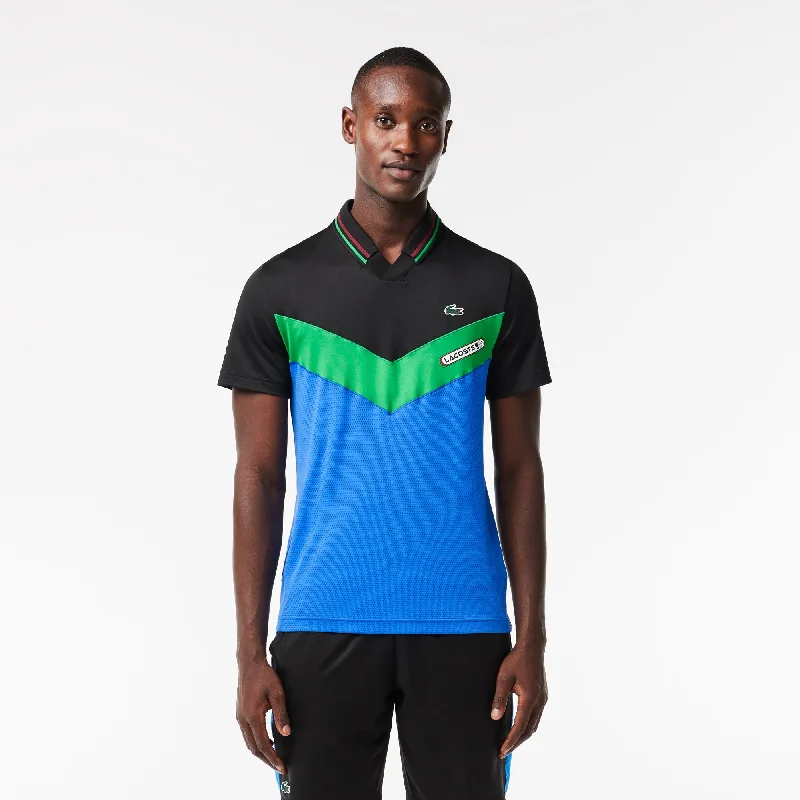 lightweight short sleeve workout shirt -Men's Lacoste Tennis x Daniil Medvedev Slim Fit Seamless Polo  Black / Bordeaux / Green / Blue