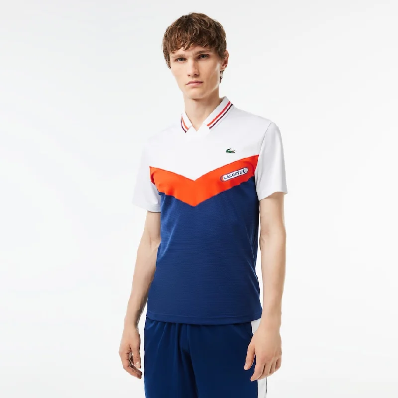 casual short sleeve shirt for business casual -Men's Lacoste Tennis x Daniil Medvedev Slim Fit Seamless Polo  White / Orange / Bordeaux / Navy Blue