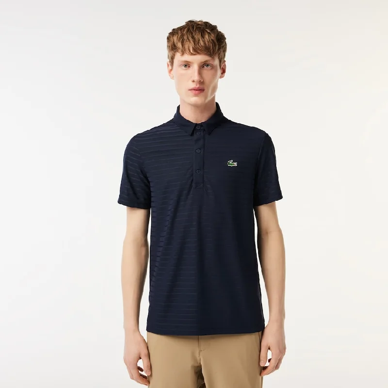 short sleeve t-shirt for athletic performance -Men's Sport Textured Breathable Golf Polo Navy Blue