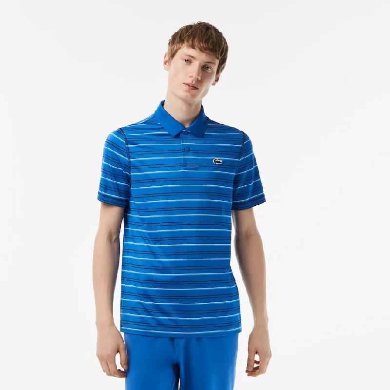 fitted short sleeve top for men -Men’s Golf Recycled Polyester Stripe Polo Kingdom/navy Blue