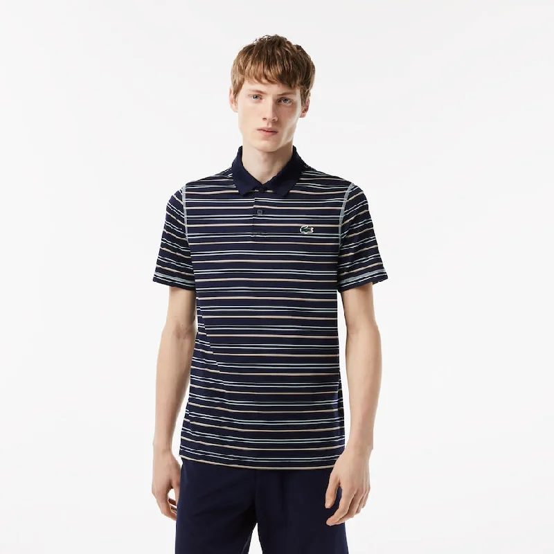 plus size short sleeve t-shirt -Men’s Golf Recycled Polyester Stripe Polo Navy Blue