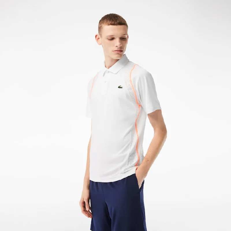 slim fit short sleeve t-shirt -Men’s Lacoste Tennis Recycled Polyester Polo Shirt White / Orange