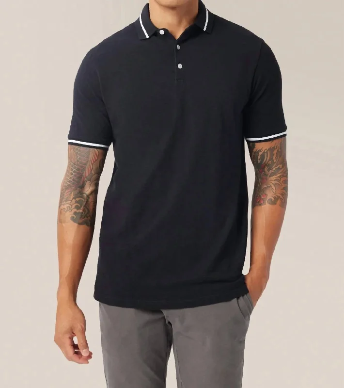 loose fit short sleeve shirt for men -Match Point Polo In Black