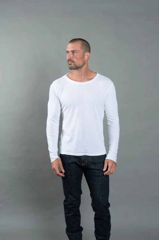 short sleeve t-shirt with bright colors -Men's Wallace Raw Neck Cotton Linen Long Sleeve Crew Tee