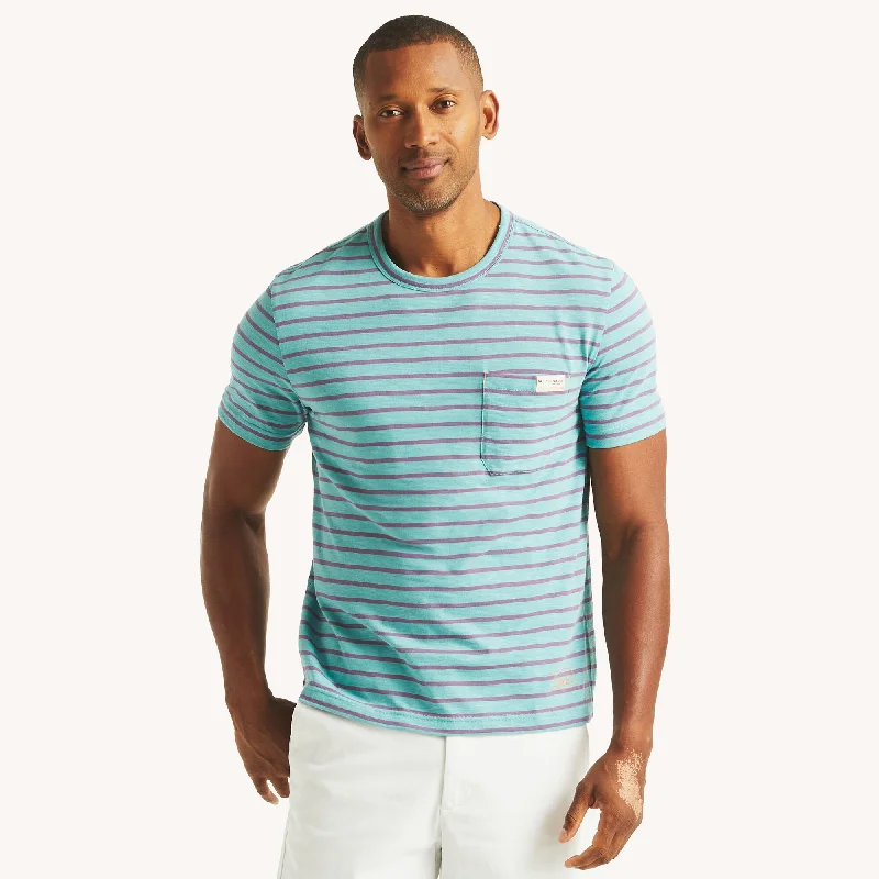 trendy men’s short sleeve t-shirt -Nautica Mens Nautica Jeans Co. Striped Crewneck T-Shirt