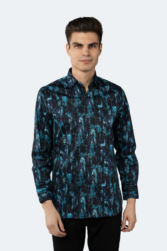 slim fit printed shirt -Navy with Teal Marble Shirt