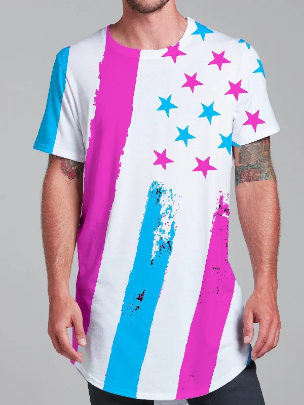 short sleeve t-shirt for outdoor activities -Neon Flag Tall Tee