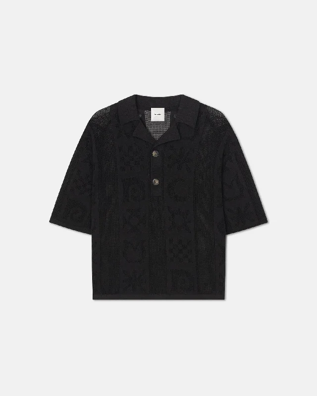 sporty short sleeve polo shirt -Jasim - Paper-Crochet Polo Shirt - Black