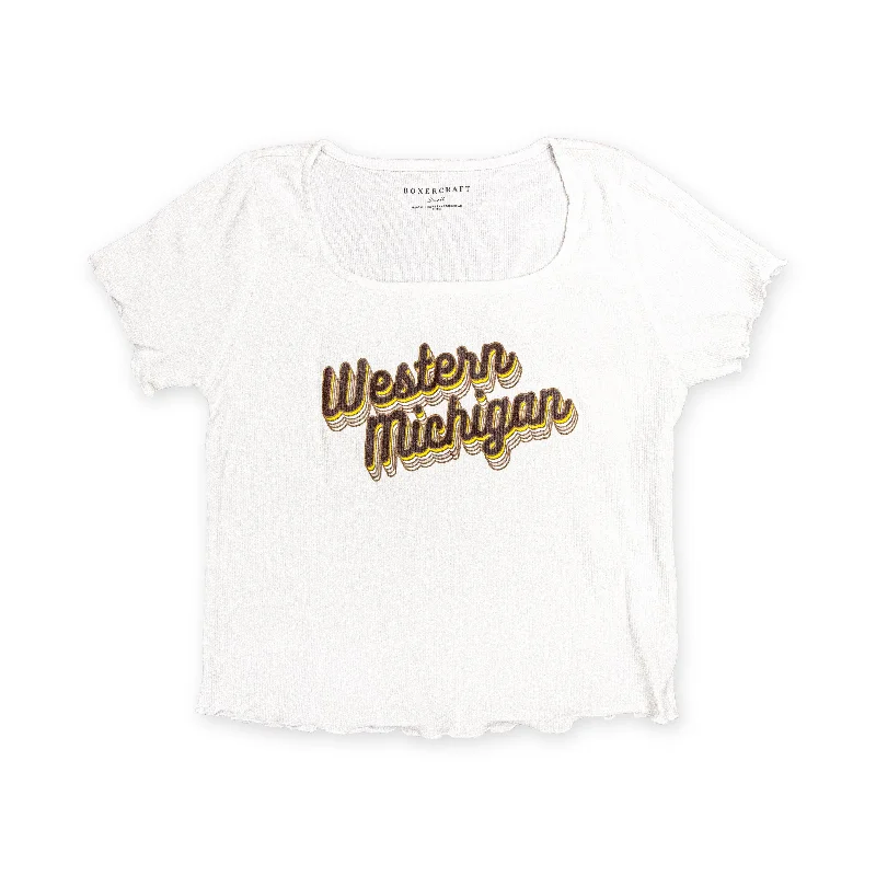 simple and elegant short sleeve t-shirt -Retro Western Michigan Baby Crop Tee