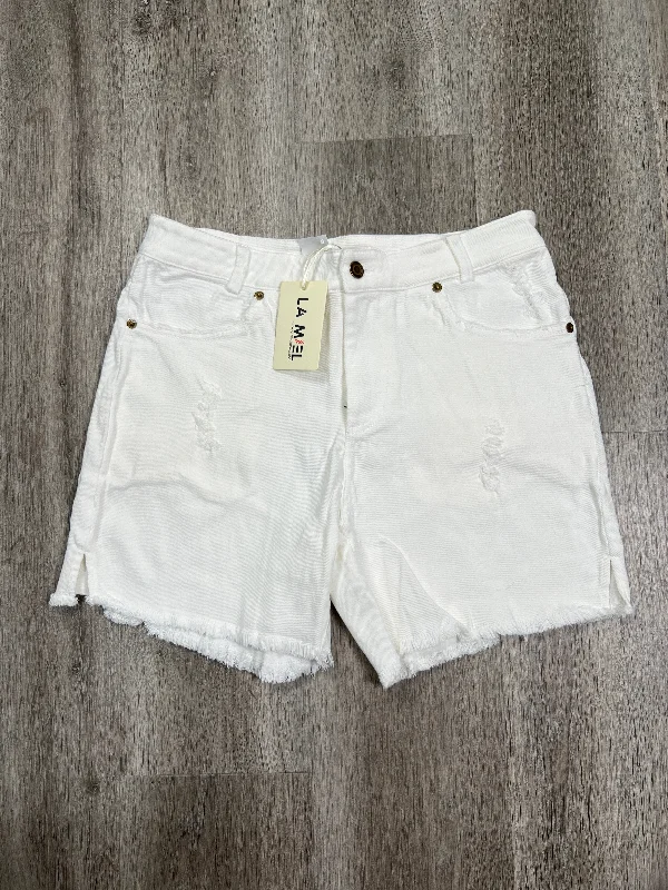 stylish wide pants for women -White Denim Shorts La Miel, Size L