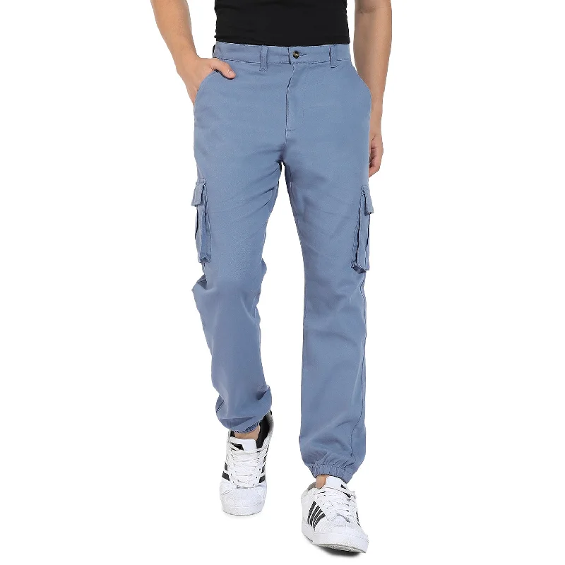 modern fit pants for men -Cuffed Hem Solid Cargo Trousers