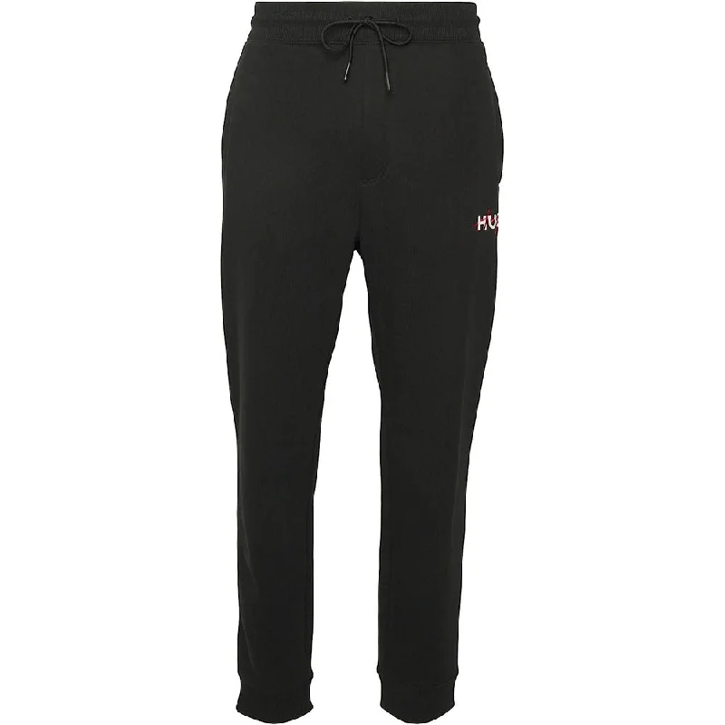 smart casual pants for men -Hugo Boss Men's Black Thick Cotton Drokko Logo Track Pants