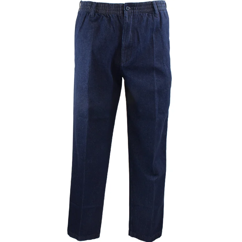 tapered fit pants for women -Men's Denim Full-Elastic Waist Pants