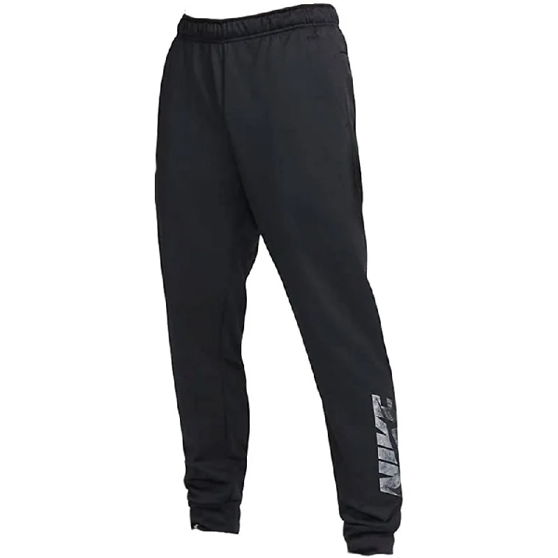 plaid pants for women -Nike Men Solid Black Logo Tapered Swoosh Therma Fit Joggers Pants