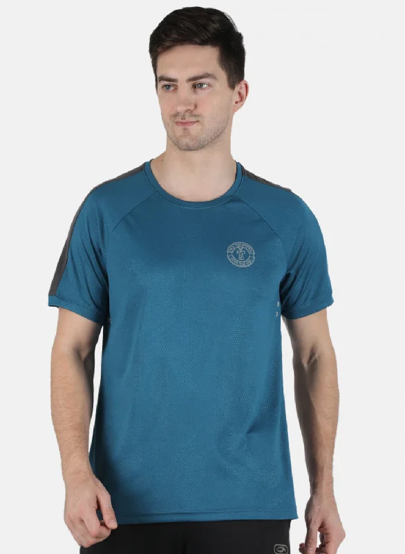 short sleeve polo shirt -Men Blue Plain Round Neck T-Shirt