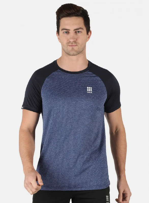 comfortable short sleeve shirt for work -Men Blue Self Design Round Neck T-Shirt