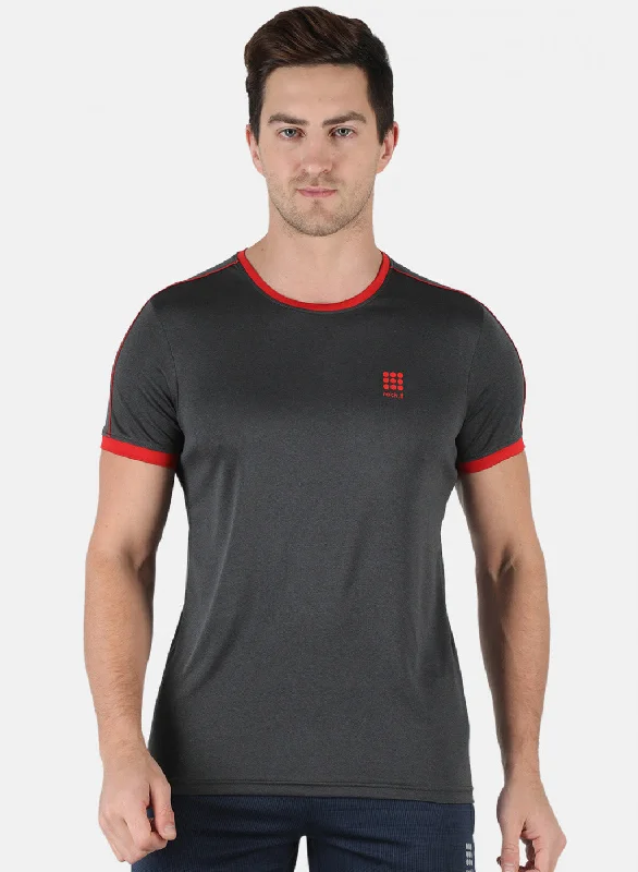 eco-friendly short sleeve t-shirt -Men Grey Self Design Round Neck T-Shirt