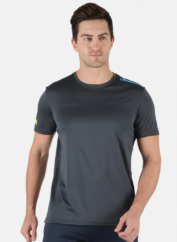 stylish fitted short sleeve shirt for men -Men Grey Self Design Round Neck T-Shirt