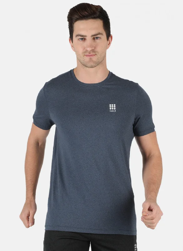 soft fabric short sleeve t-shirt -Men NAvy Blue Self Design Round Neck T-Shirt