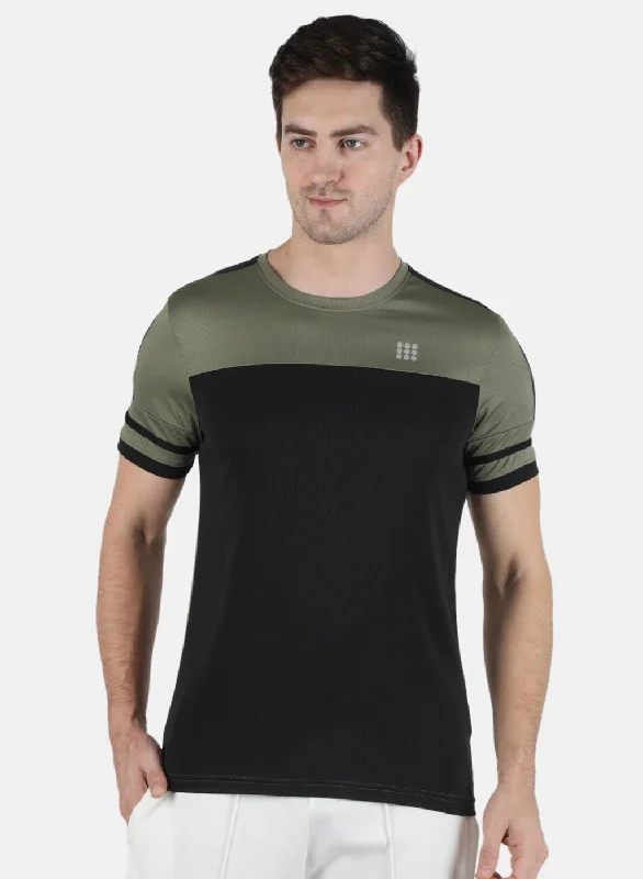 short sleeve t-shirt for women -Men Olive Self Design Round Neck T-Shirt