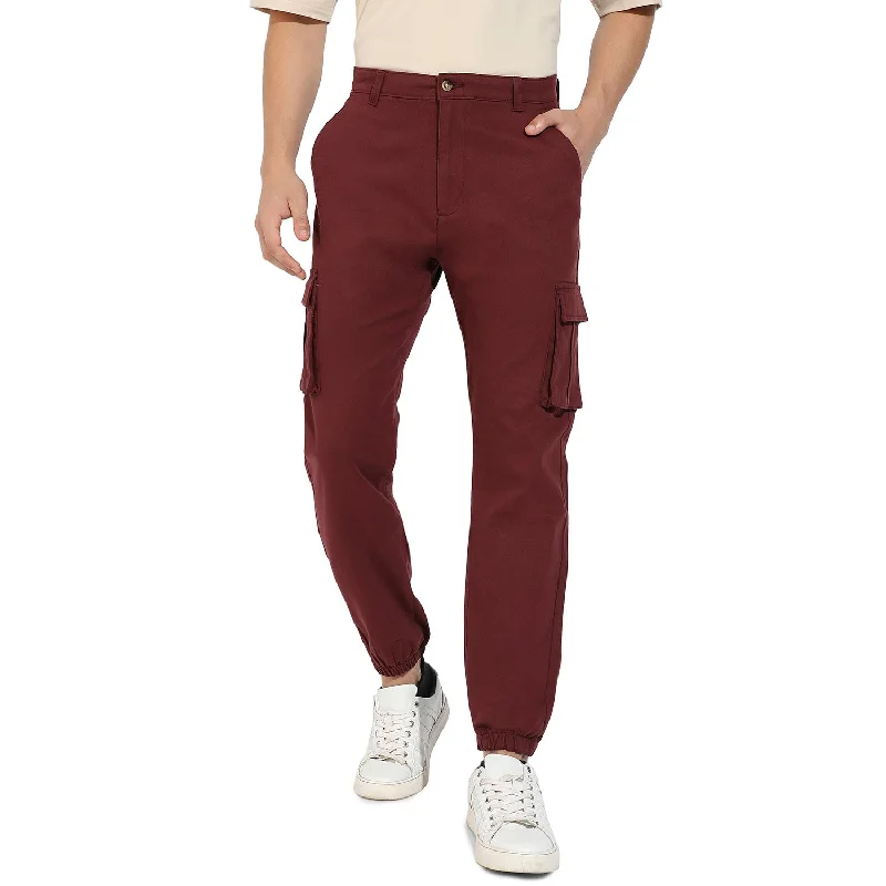 formal fit pants for men -Solid Cuffed Hem Cargo Trousers