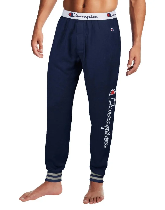 plaid trousers for men -Waffle Rib Cuff Sleep Pant In Athletic Navy